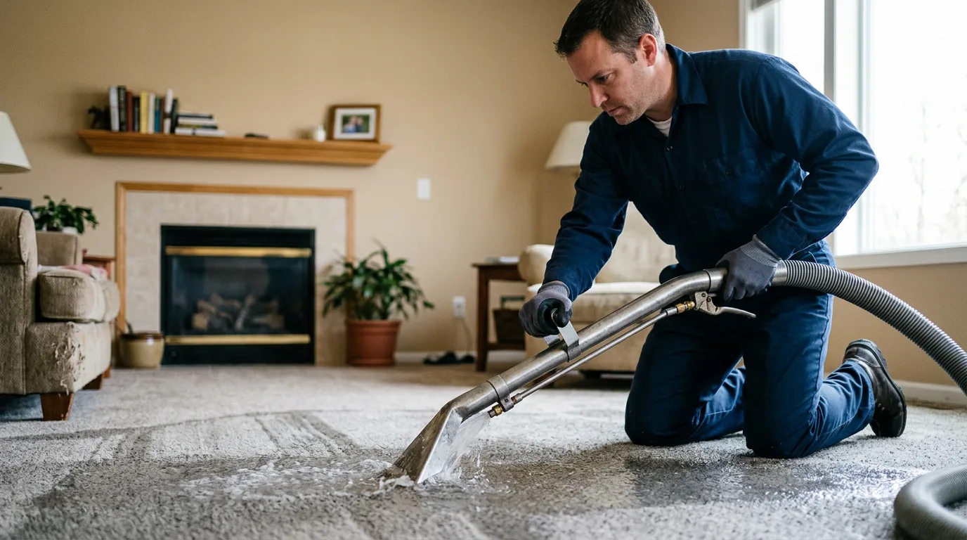 Water damage restoration technician working near Fowler, MI